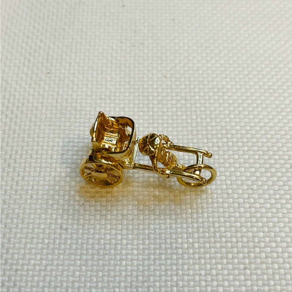 14k Yellow Gold Rickshaw & Driver (with Moving Wheels) Charm Pendent